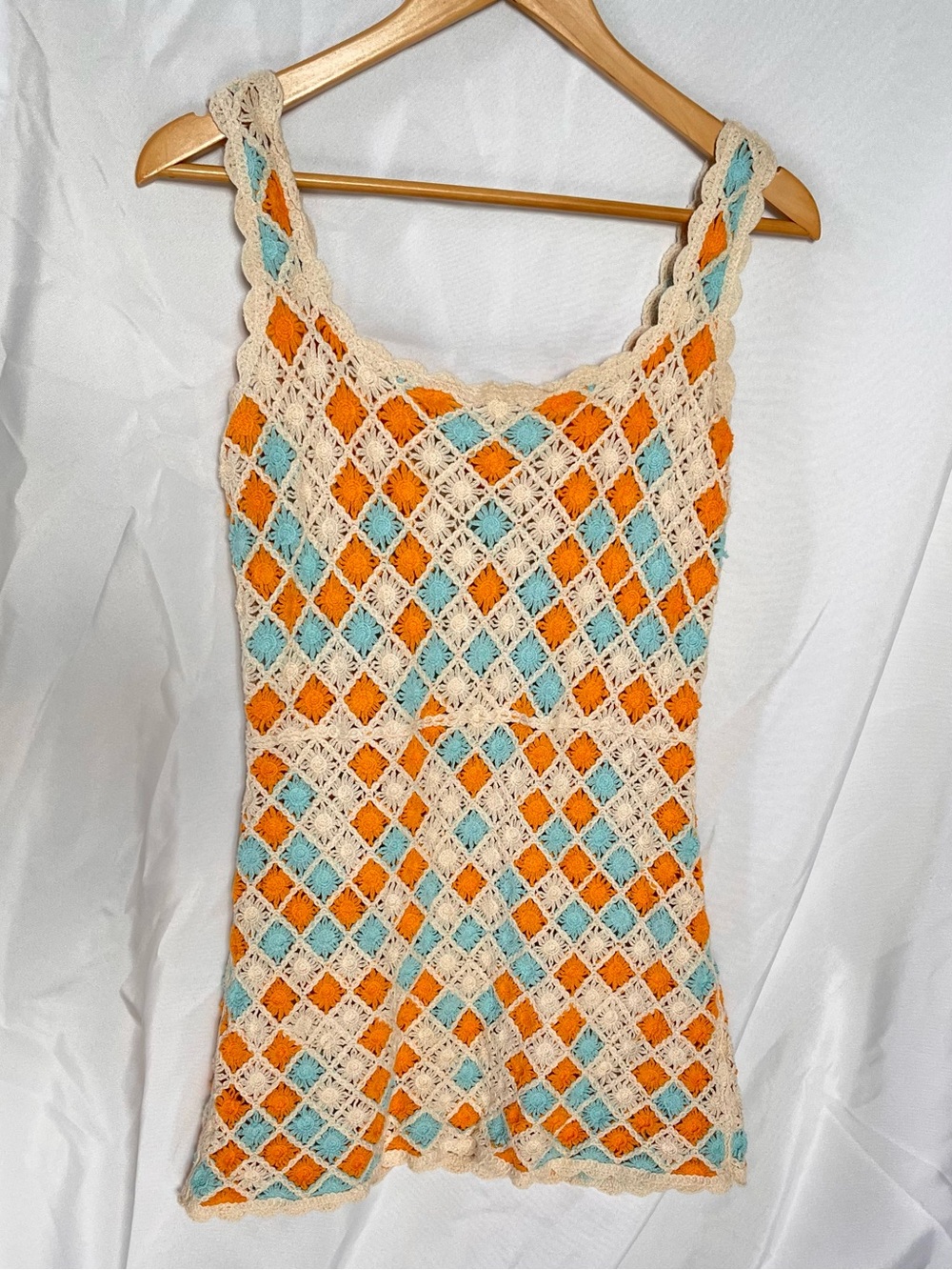 ZARA Crochet dresse in Cream, Orange & Light Blue